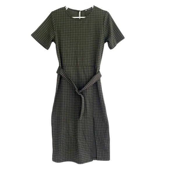 ZARA Green and Black Plaid Dress - Size Small - Picture 2 of 5